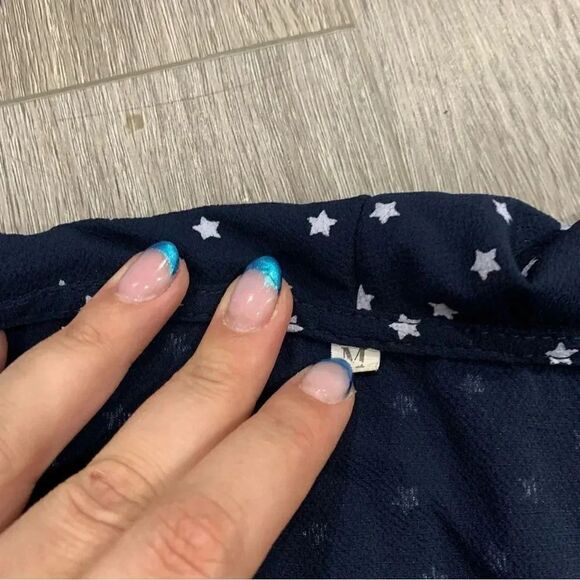 3/$25 ✺ Navy wrap dress stars ruffles  crossover long sleeve  small - Picture 6 of 7